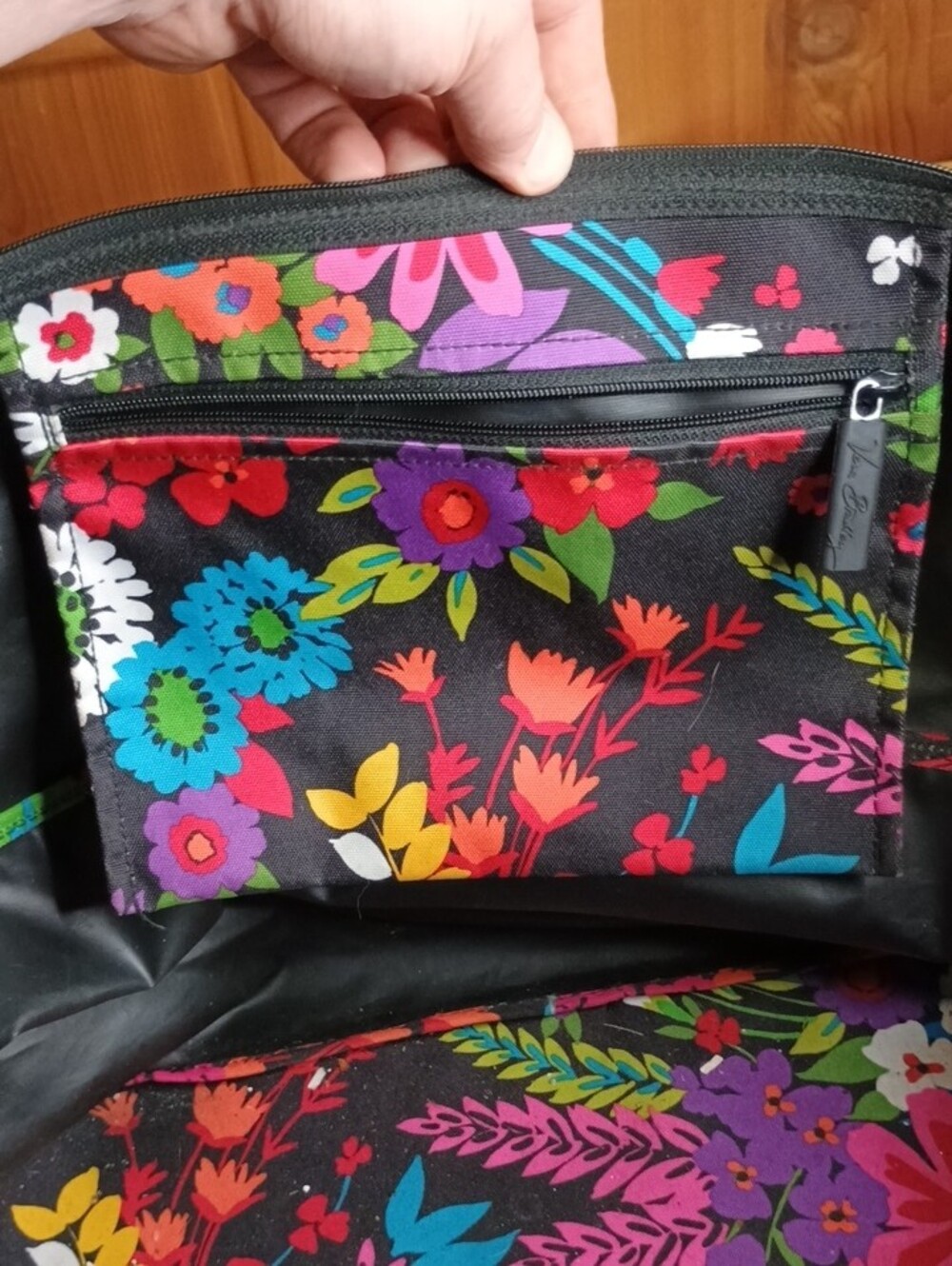 Vera Bradley Canvas Black Floral Travel Duffel with Bright Multicolor Flowers - Picture 6 of 11
